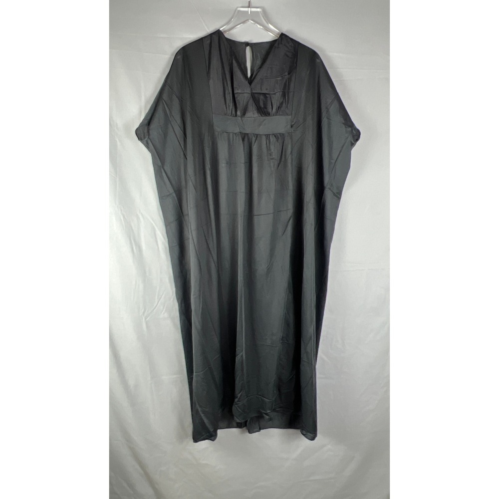 Vintage Mistee Caftan Maxi Dress Womens Black Empire Waist Batwing Sleeve V Neck